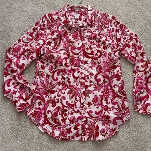 Chico's Pink and Red Floral Button Down Shirt